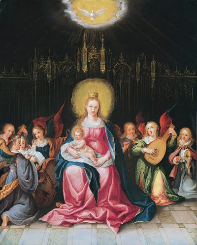 The Virgin and Child surrounded by seven music-making angels by Cornelis de Baellieur